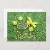 テニスラケットとテニスボール ハッピーバースデー ポストカード (正面/裏面)