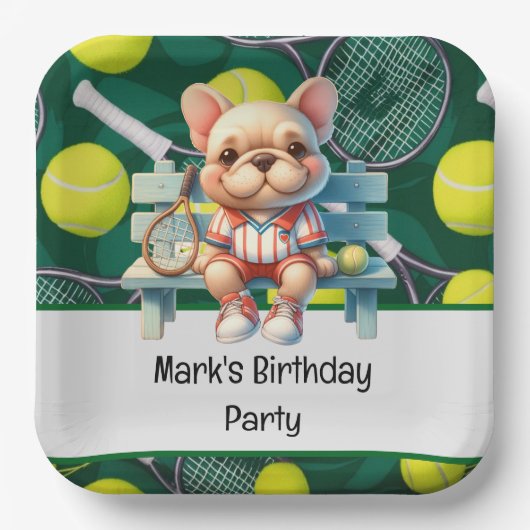 テニスラケットとテニス愛好家のためのボール ペーパープレート (正面)