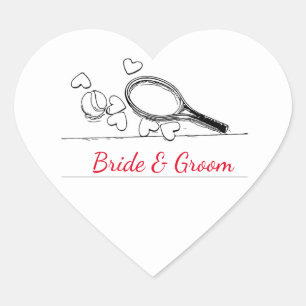 テニスラケットとハート付き結婚ボール ハートシール