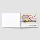 テニスラケットとハート結婚をテーマにしたボール ゲストブック (全面)