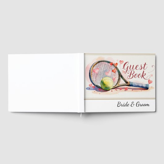 テニスラケットとハート結婚をテーマにしたボール ゲストブック (全面)