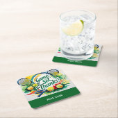 テニスラケットとボールでパーティーありがとう スクエアペーパーコースター (インサイチュ)