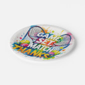 テニスラケットとボールでパーティーありがとう ペーパープレート (アングル)