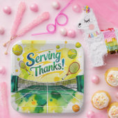 テニスラケットとボールでパーティーありがとう ペーパープレート (パーティー)