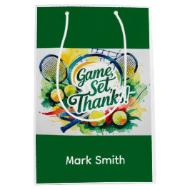 テニスラケットとボールでパーティーありがとう ミディアムペーパーバッグ