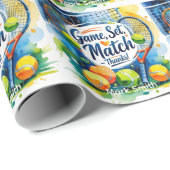 テニスラケットとボールでパーティーありがとう ラッピングペーパー (ロールコーナー)