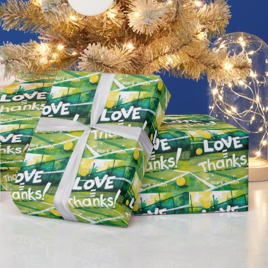 テニスラケットとボールでパーティーありがとう ラッピングペーパー (クリスマス)