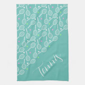 テニスラケットとボールほこりっぽい緑 キッチンタオル (縦)