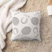 テニスラケットとボールを白に黒く塗る クッション (ブランケット)