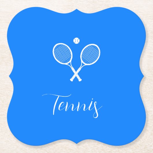 テニスラケットとボールウルトラマリンブルー ペーパーコースター (正面)