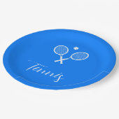 テニスラケットとボールウルトラマリンブルー ペーパープレート (アングル)