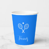 テニスラケットとボールウルトラマリンブルー 紙コップ (裏面)