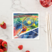 テニスラケットとボールオンコートありがとうパーティー スタンダードカクテルナプキン (インサイチュ)