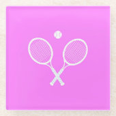 テニスラケットとボールパーティーピンク ガラスコースター (正面)