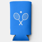 テニスラケットとボールパーティーブルー スリム缶クーラー (正面)