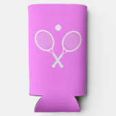 テニスラケットとボールパーティー深いPInk スリム缶クーラー (裏面)