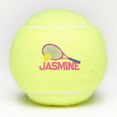 テニスラケットとボールピンクブルーのグラフィックカスタム テニスボール (正面)