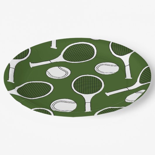 テニスラケットとボールブラックのインクがグリーンに付いている  ペーパープレート (アングル)