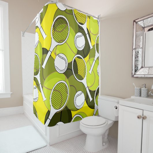 テニスラケットとボールブラックのインク（黄）  シャワーカーテン (インサイチュ)