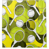 テニスラケットとボールブラックのインク（黄）  シャワーカーテン (正面)