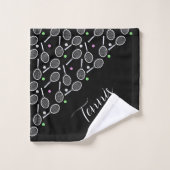 テニスラケットとボールブラック バスタオルセット (ウォッシュタオル)