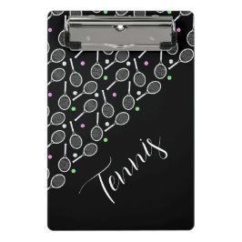 テニスラケットとボールブラック ミニクリップボード