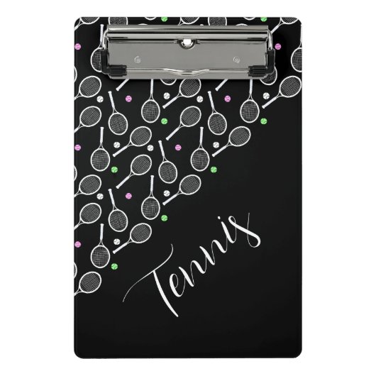 テニスラケットとボールブラック ミニクリップボード (正面)