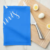 テニスラケットとボールブルー キッチンタオル (四つ折り)