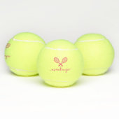 テニスラケットとボール名パーソナライズされたピンク テニスボール (マルチ)