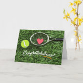 テニスラケットと恋のお祝いのボール  カード (黄色い花)