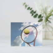テニスラケットと空気はがき内のボール ポストカード (スタンド正面)