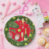 テニスラケットのボールブラックインクレッド緑クリスマス ペーパープレート (パーティー)