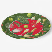 テニスラケットのボールブラックインクレッド緑クリスマス ペーパープレート (アングル)
