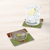 テニスラケットのボール乗りコート スクエアペーパーコースター (インサイチュ)