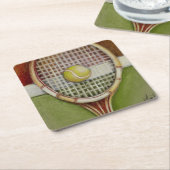 テニスラケットのボール乗りコート スクエアペーパーコースター (アングル)
