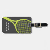 テニスラケットの名前入りな一流の緑および灰色 ラゲッジタグ (正面横)