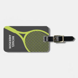 テニスラケットの名前入りな一流の緑および灰色 ラゲッジタグ