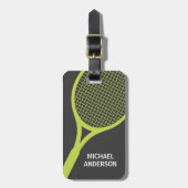 テニスラケットの名前入りな一流の緑および灰色 ラゲッジタグ (正面縦)