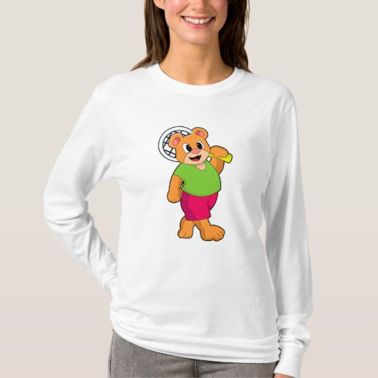 テニスラケットを持つテニスのクマ Tシャツ (正面)