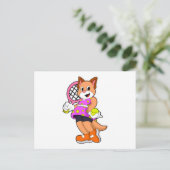 テニスラケットを持つテニスの猫 ポストカード (スタンド正面)