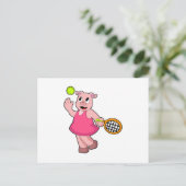 テニスラケットを持つ豚 ポストカード (スタンド正面)