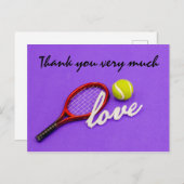 テニスラケットを紫色に施したテニスサンキューカード ポストカード (正面/裏面)