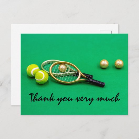 テニスラケットを緑に塗ったテニスサンキューカード ポストカード (正面/裏面)
