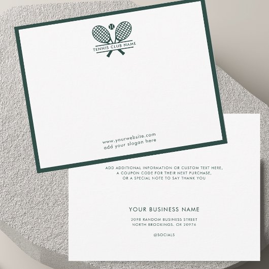 テニスラケットアイコンクラブネームグリーン縁ど サンキューカード