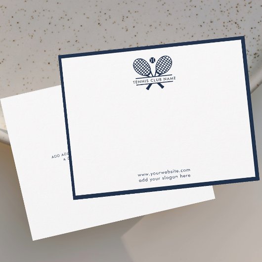 テニスラケットアイコンクラブネームネイビーブルー縁ど サンキューカード