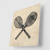 テニスラケットアンティークテニスラケットスクリプト紙 スクエア壁時計 (傾斜)