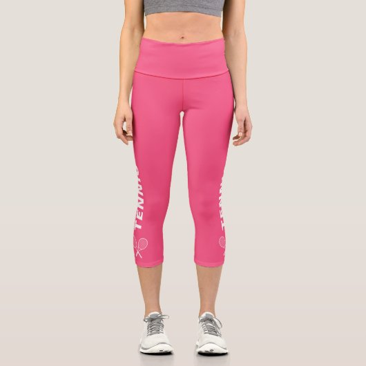 テニスラケットカスタム文字またはチーム名ピンク カプリレギンス (正面)