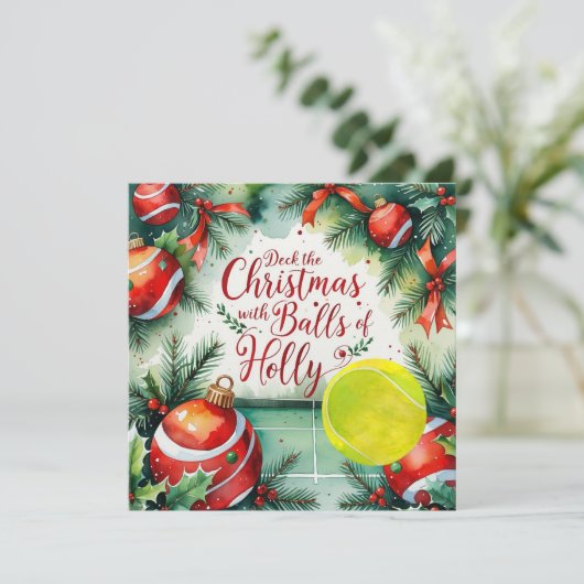 テニスラケットクリスマスをテーマにした シーズンカード (スタンド正面)