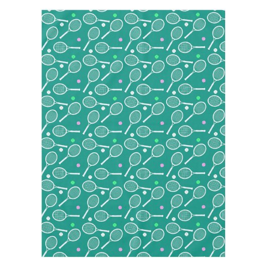 テニスラケットパターングリーン テーブルクロス (正面)