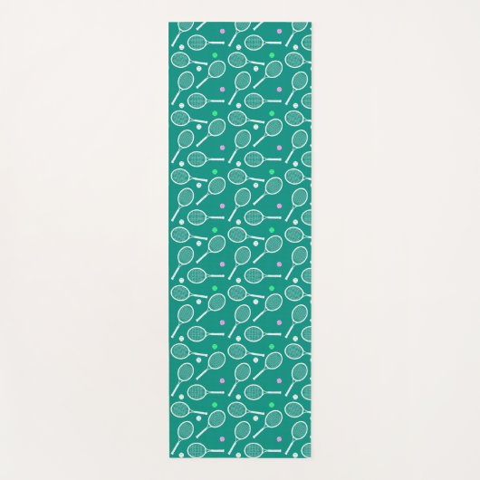 テニスラケットパターングリーン ヨガマット (正面)